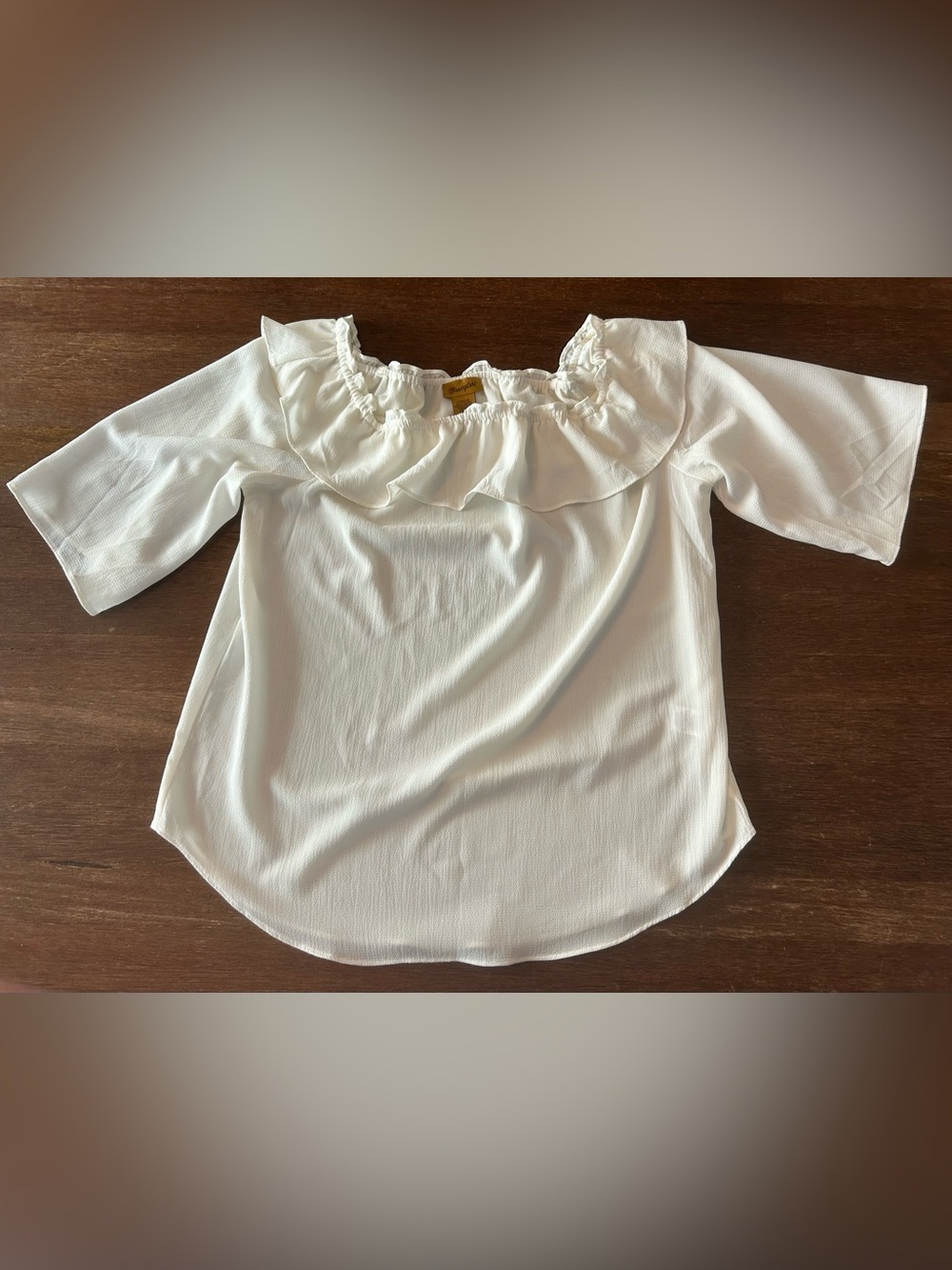 Wrangler White Ruffle Peasant Blouse XL Boho Western 3/4 Sleeve